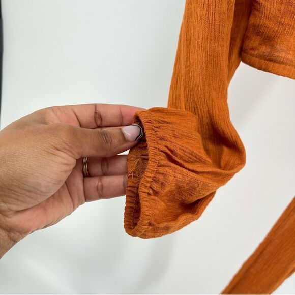 Zaful Women’s Orange Square Neckline Tie-Front Long Sleeve Cropped Top Medium - Picture 7 of 11